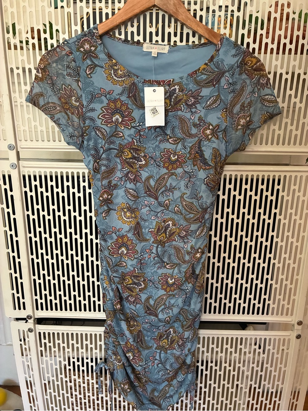 Ultra Flirt Light Blue Paisley Midi Dress